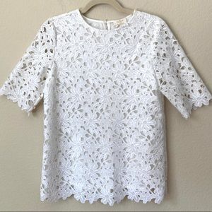 Kate Spade Floral Lace Overlay Blouse Top In Fresh White